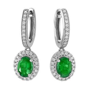 14Kt White Gold Diamond 1/2Ctw & Emerald 2 1/8Ctw Earring