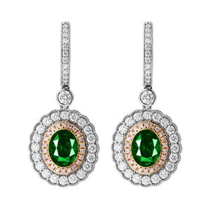14Kt White Yellow Gold Diamond 2Ctw & Emerald 2 3/8Ctw Earring