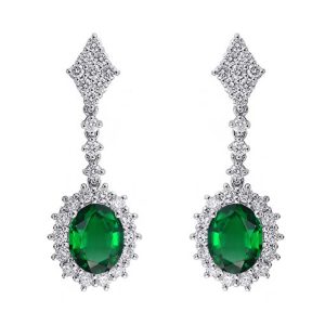 14Kt White Gold Diamond 1 1/3Ctw & Emerald 2 3/8Ctw Earring