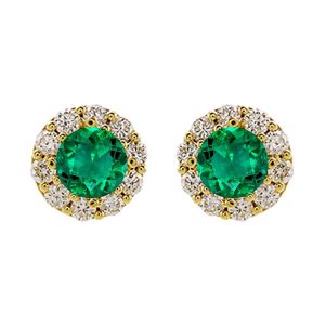 14Kt Yellow Gold Diamond 5/8Ctw & Emerald 1Ctw Earring