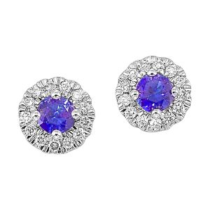 10Kt White Gold Diamond 1/10Ctw & Synthetic Alexandrite 1/4Ctw Earring