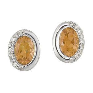 Silver Diamond 1/20Ctw & Citrine 7/8Ctw Earring