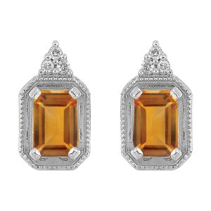 Silver Diamond 1/20Ctw & Citrine 1 3/8Ctw Earring