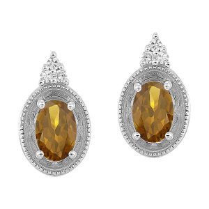 Silver Diamond 1/20Ctw & Citrine 1Ctw Earring