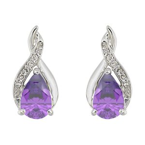 Silver Diamond 1/25Ctw & Amethyst 7/8Ctw Earring