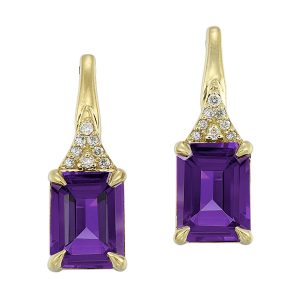 10Kt Yellow Gold Diamond 1/15Ctw & Amethyst 4Ctw Earring