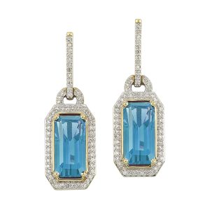 14Kt Yellow Gold Diamond 3/8Ctw & Blue Topaz 4 3/8Ctw Earring