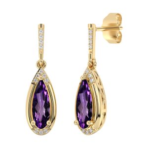 14Kt Yellow Gold Diamond 1/15Ctw & Amethyst 1 3/4Ctw Earring