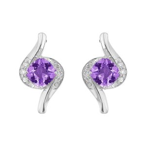10Kt White Gold Diamond 1/8Ctw & Amethyst 1 3/4Ctw Earring