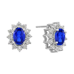 Silver Diamond 1/10Ctw & Created Sapphire 2Ctw Earring