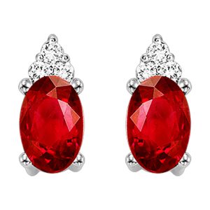 10Kt White Gold Diamond 1/25Ctw & Garnet 5/8Ctw Earring