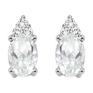 10Kt White Gold Diamond 1/25Ctw & White Topaz 1/2Ctw Earring