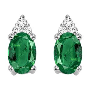 10Kt White Gold Diamond 1/25Ctw & Emerald 5/8Ctw Earring