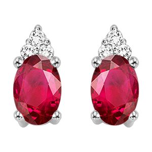 10Kt White Gold Diamond 1/25Ctw & Ruby 1/2Ctw Earring
