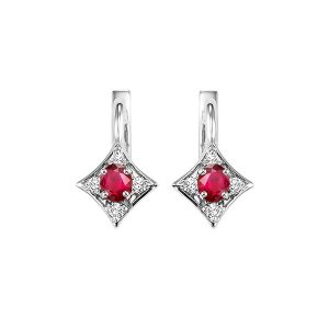 14Kt White Gold Diamond 1/15Ctw & Ruby 1/3Ctw Earring