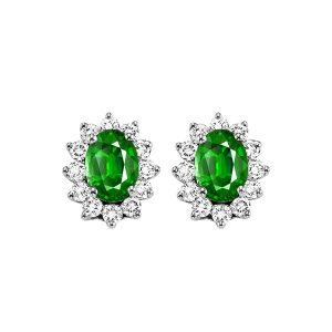 14Kt White Gold Diamond 3/8Ctw & Emerald 5/6Ctw Earring