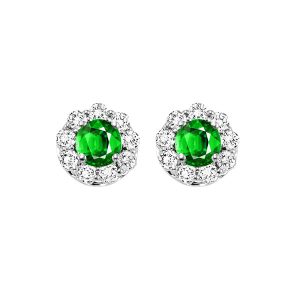 14Kt White Gold Diamond 5/6Ctw & Emerald 1/10Ctw Earring