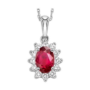 14Kt White Gold Diamond 1/5Ctw & Ruby 5/8Ctw Pendant