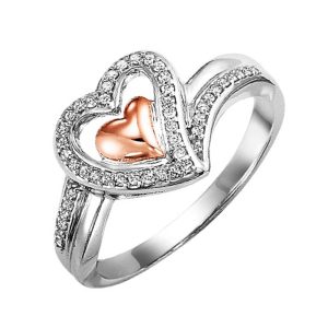 Silver White Rose Diamond 1/7Ctw Ring
