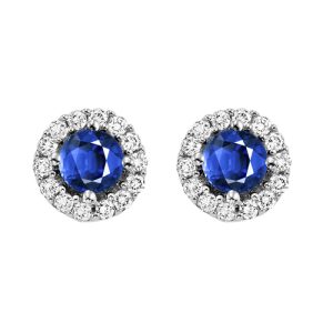 14Kt White Gold Diamond 1/7Ctw & Sapphire 1/3Ctw Earring