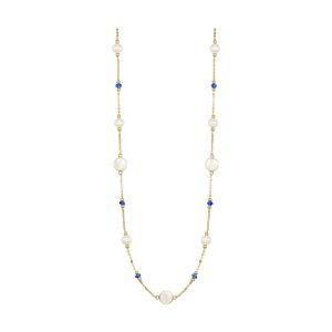 10Kt Yellow Gold & Pearl-Sapphire 2Ctw Necklace