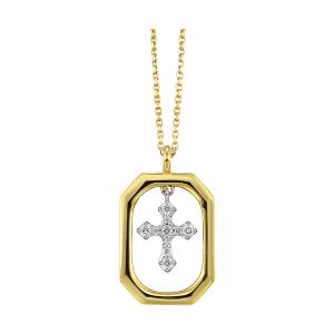 14Kt White Yellow Gold Diamond 1/12Ctw Necklace