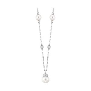 14Kt White Gold Diamond 1/4Ctw & Pearl Necklace