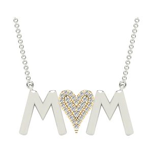 Gold Silver White Yellow Diamond 1/12Ctw Necklace