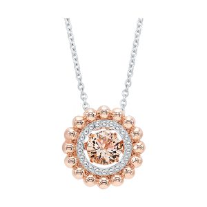 Silver White Rose & Morganite 1Ctw Pendant
