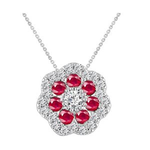 10Kt White Gold Diamond 1/5Ctw & Ruby 1/4Ctw Pendant