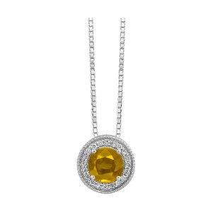Silver Diamond 1/20Ctw & Citrine 1/2Ctw Pendant