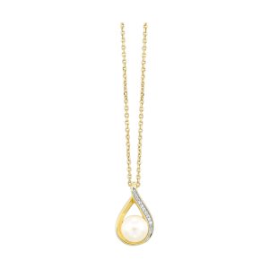 14Kt Yellow Gold Diamond 1/50Ctw & Pearl Pendant