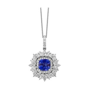 14Kt White Gold Diamond 1 1/2Ctw & Sapphire 2 1/10Ctw Pendant