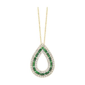 14Kt Yellow Gold Diamond 1/2Ctw & Emerald 5/6Ctw Pendant