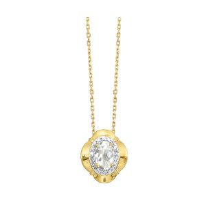 10Kt Yellow Gold Diamond 1/15Ctw & White Topaz 1/2Ctw Pendant