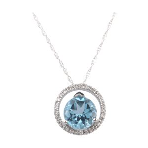 10Kt White Gold Diamond 1/12Ctw & Blue Topaz 1 1/2Ctw Pendant