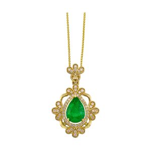 14Kt Yellow Gold Diamond 1/4CTW & Emerald 1 5/8CTW Pendant