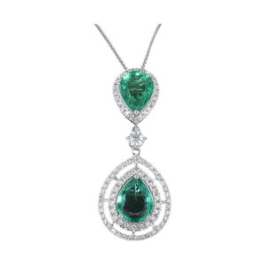 14Kt White Gold Diamond 1/2Ctw & Emerald 2 1/4Ctw Pendant