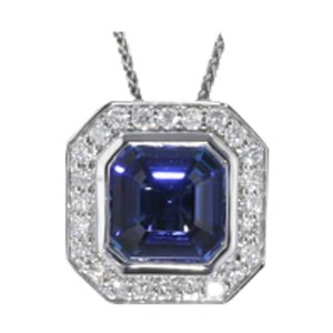 14Kt White Gold Diamond 1/8Ctw & Sapphire 1 1/10Ctw Pendant