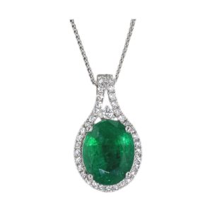 14Kt White Gold Diamond 1/5Ctw & Emerald 2 1/2Ctw Pendant
