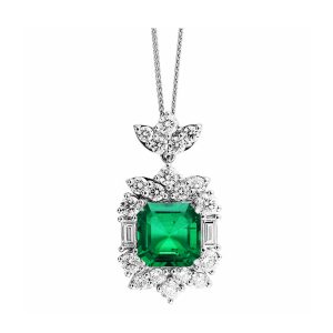 14Kt White Gold Diamond 1 7/8Ctw & Emerald 4 1/2Ctw Pendant