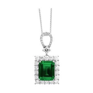 14Kt White Gold Diamond 3/4Ctw & Emerald 3Ctw Pendant
