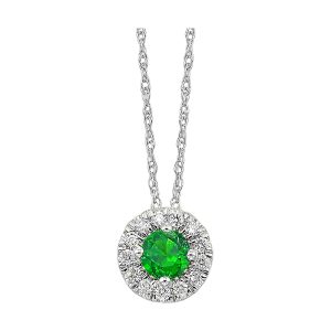 10Kt White Gold Diamond 1/10Ctw & Created Emerald 1/3Ctw Pendant