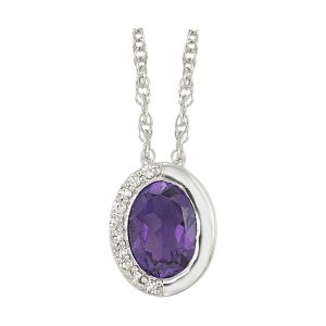 Silver Diamond 1/25Ctw & Amethyst 3/4Ctw Pendant