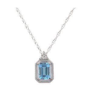 Silver White Diamond 1/50Ctw & Blue Topaz 1 1/5Ctw Pendant