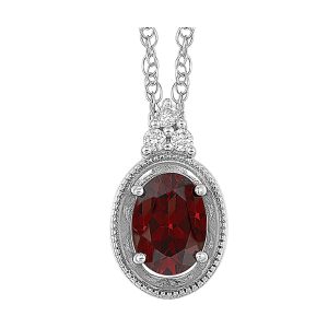 Silver White Diamond 1/50Ctw & Garnet 1Ctw Pendant