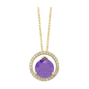 10Kt Yellow Gold Diamond 1/12Ctw & Amethyst 1 3/8Ctw Pendant