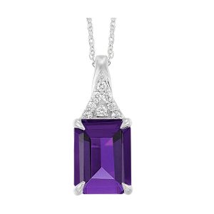 10Kt White Gold Diamond 1/20Ctw & Amethyst 2 3/4Ctw Pendant