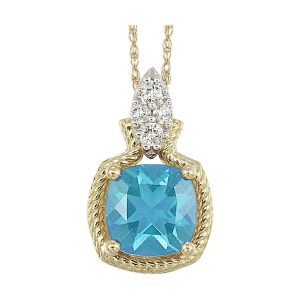 10Kt Yellow Gold Diamond 1/12Ctw & Blue Topaz 1 1/4Ctw Pendant