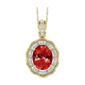 14Kt Yellow Gold Diamond 1/7Ctw & Garnet 2 3/8Ctw Pendant
